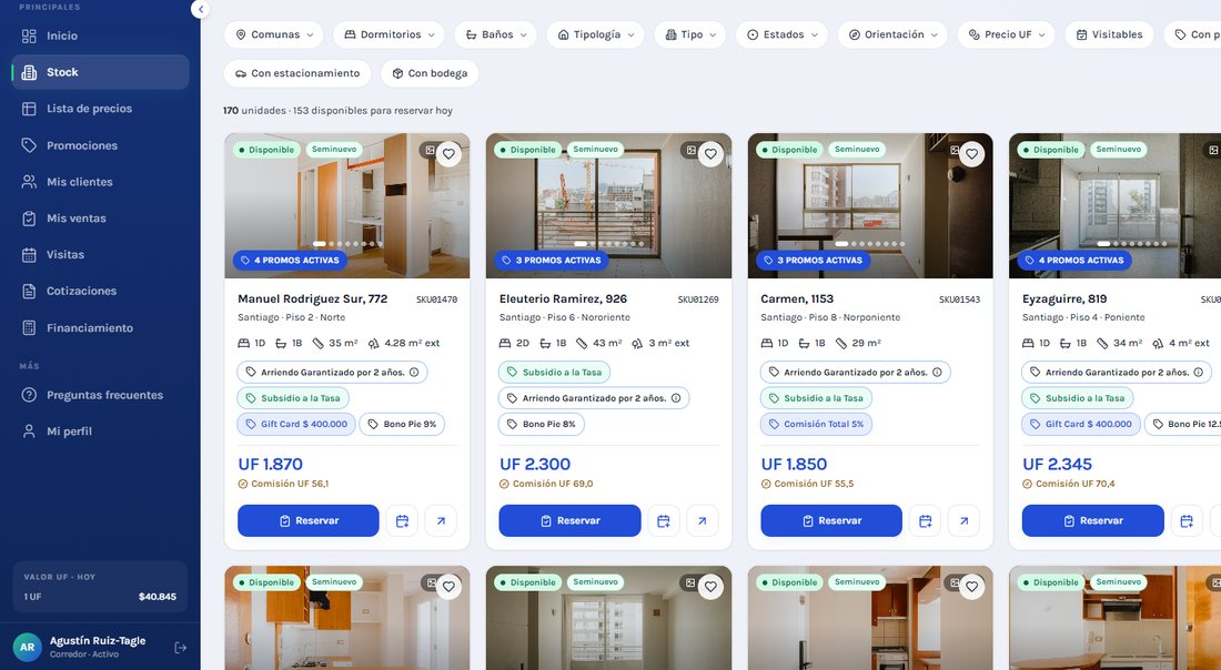Portal de corredores Buydepa, vista de stock